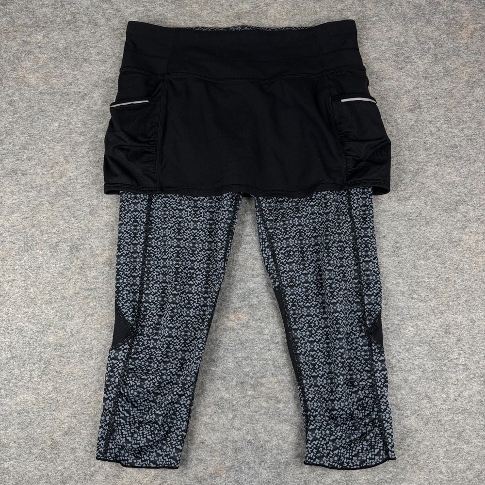 Athleta Aurora Contender 2-in-1 Skirted Leggings 21" Black Womens Medium M‎